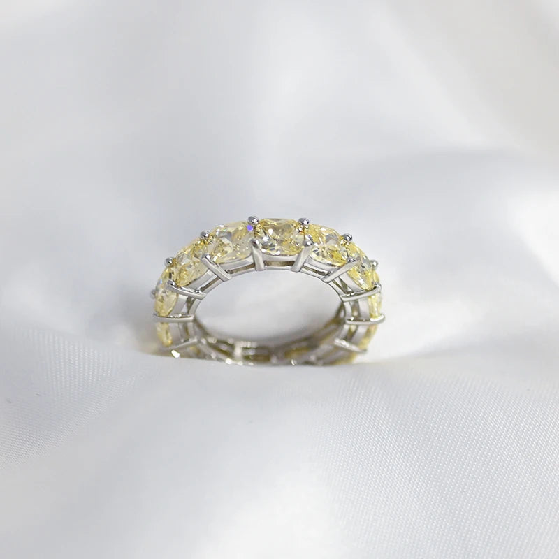 OEVAS 100% 925 Sterling Silver Sparkling 1 Row Full 5*5mm High Carbon Diamond Finger Rings For Women Wedding Party Fine Jewelry