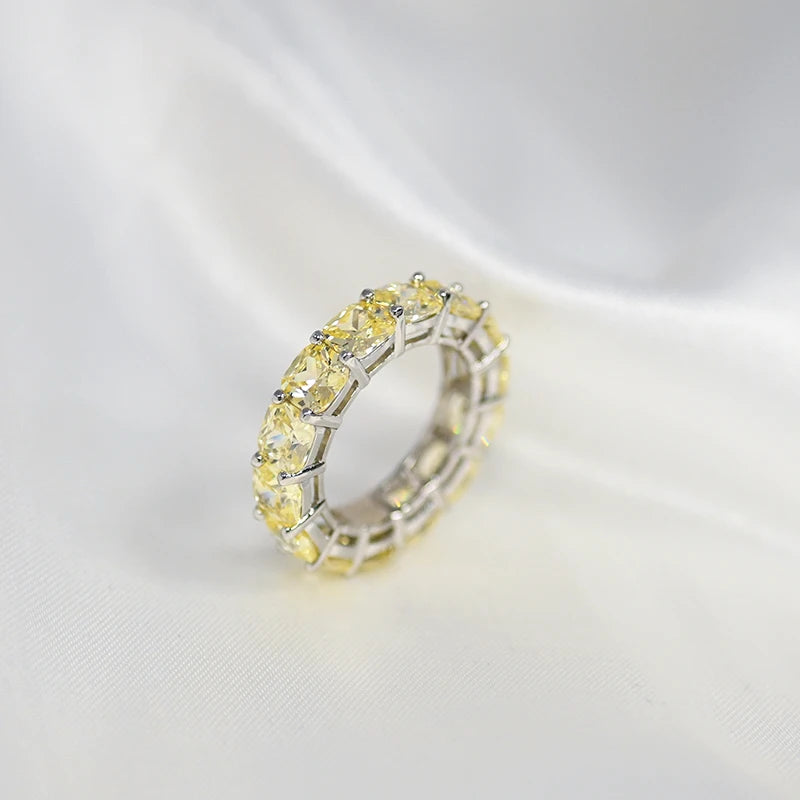OEVAS 100% 925 Sterling Silver Sparkling 1 Row Full 5*5mm High Carbon Diamond Finger Rings For Women Wedding Party Fine Jewelry