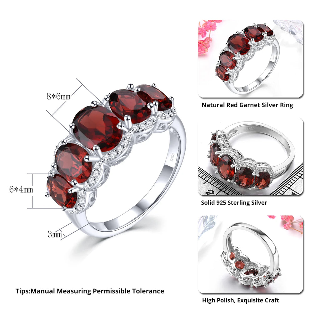 Natural Red Garnet Sterling Silver Rhodium Plated Rings 4.5 Carats Birthstone Women Romantic Elegant Style Birthday Gifts