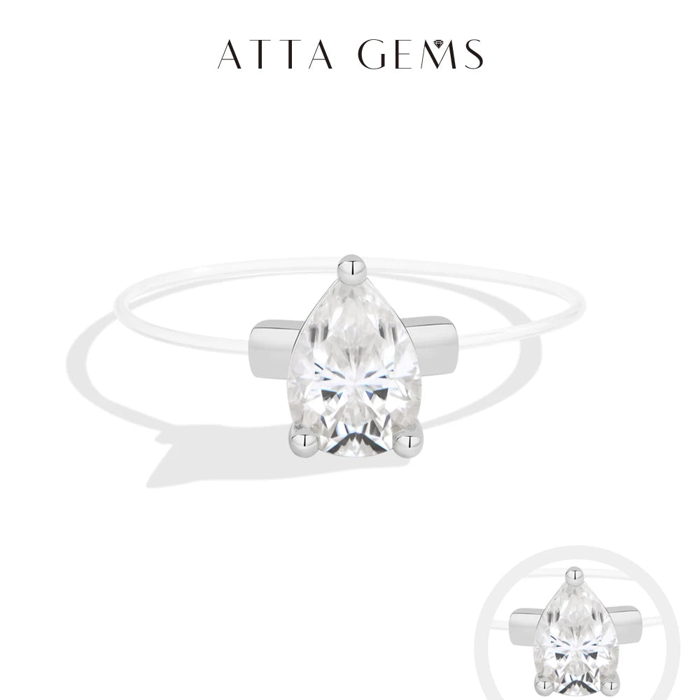 ATTAGEMS 0.8CT DVVS1 Moissanite Rings for Women 925 Sterling Silver Creative Transparent Fishing Line Ring Handmade Jewelry Gift