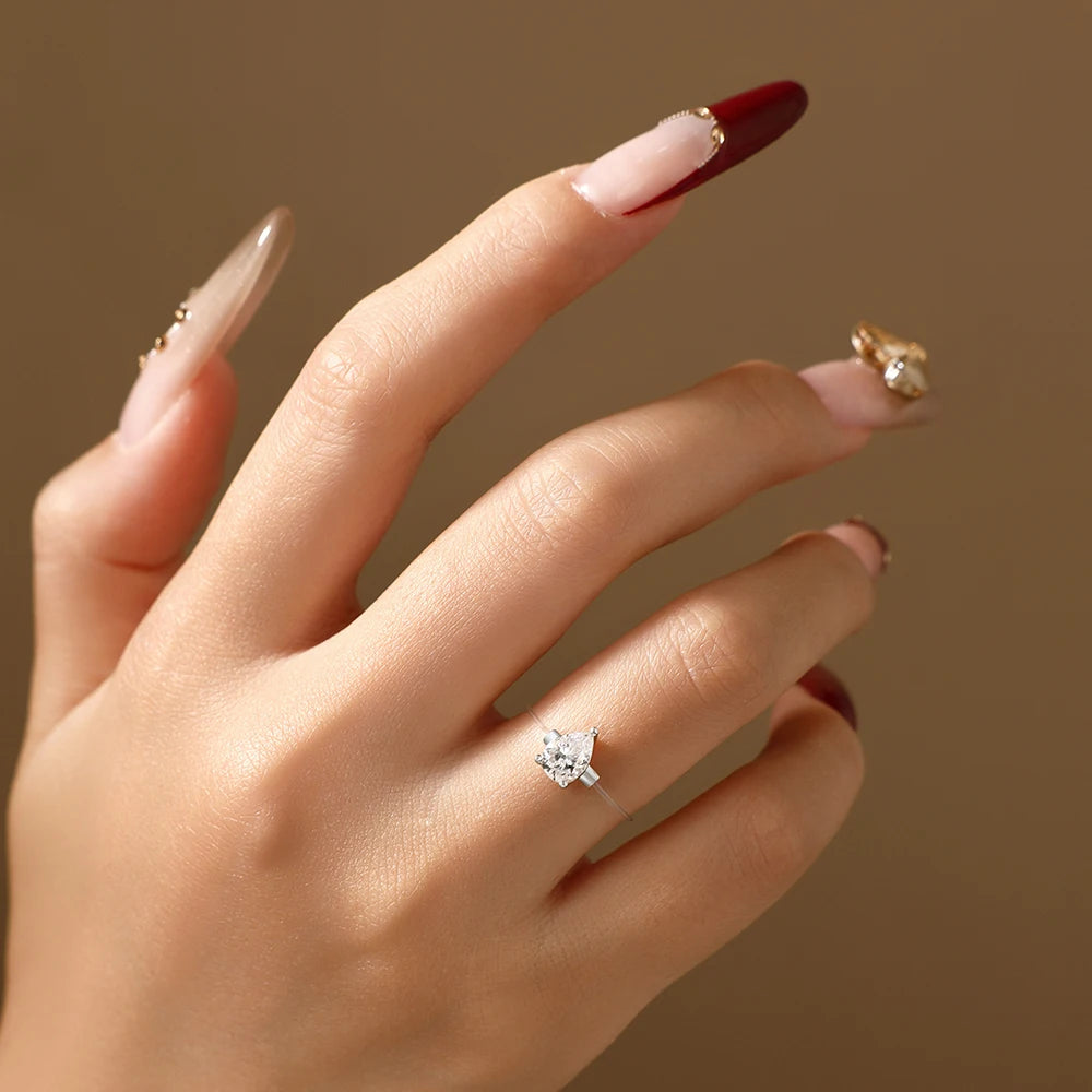 ATTAGEMS 0.8CT DVVS1 Moissanite Rings for Women 925 Sterling Silver Creative Transparent Fishing Line Ring Handmade Jewelry Gift