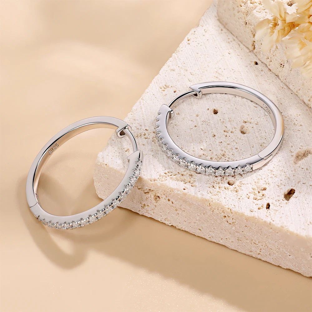 Pretty Beauty 23mm Moissanite Hoop Earrings S925 Sterling Silver for Women Wedding Party White Gold Plated Fine Jewelry Gifts