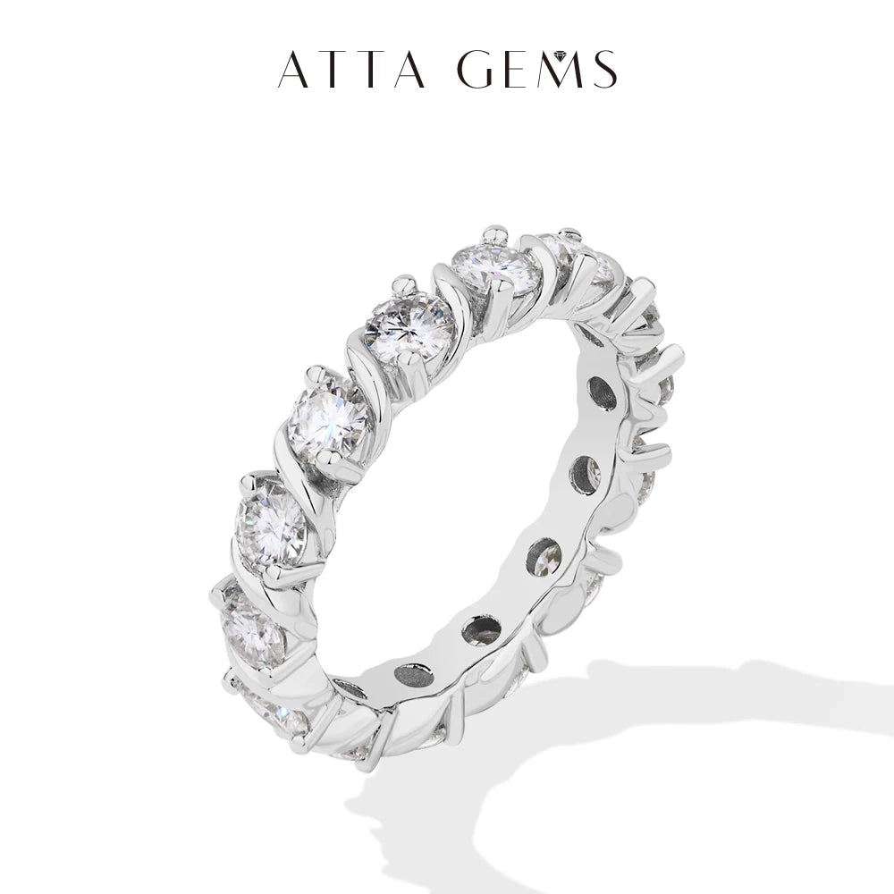 ATTAGEMS Full Moissanite Rings D Color VVS1 Round Cut 3.5mm S925 Sterling Silver For Women Engagement Wedding Bands Fine Jewelry