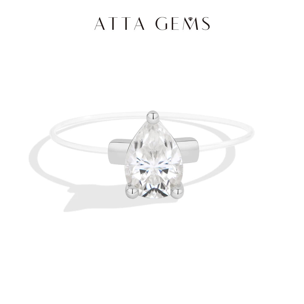 ATTAGEMS 0.8CT DVVS1 Moissanite Rings for Women 925 Sterling Silver Creative Transparent Fishing Line Ring Handmade Jewelry Gift