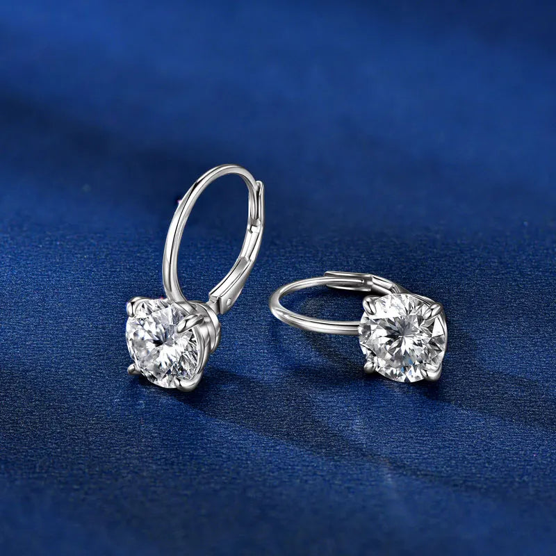 Lnngy 6.5mm/8mm Moissanite Earring Pendientes Plata 925 Sterling Silver Single Stone Hoop Earrings For Valentine's Day Gift