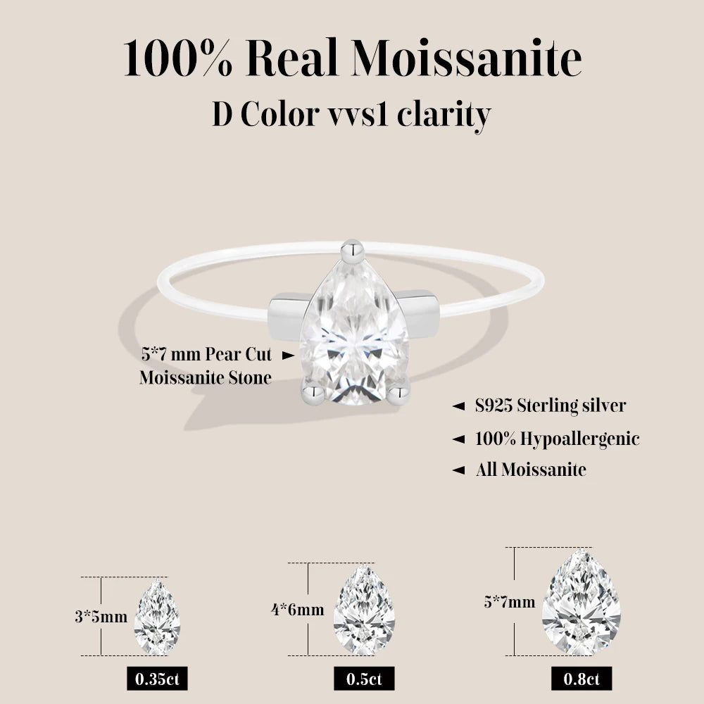 ATTAGEMS 0.8CT DVVS1 Moissanite Rings for Women 925 Sterling Silver Creative Transparent Fishing Line Ring Handmade Jewelry Gift
