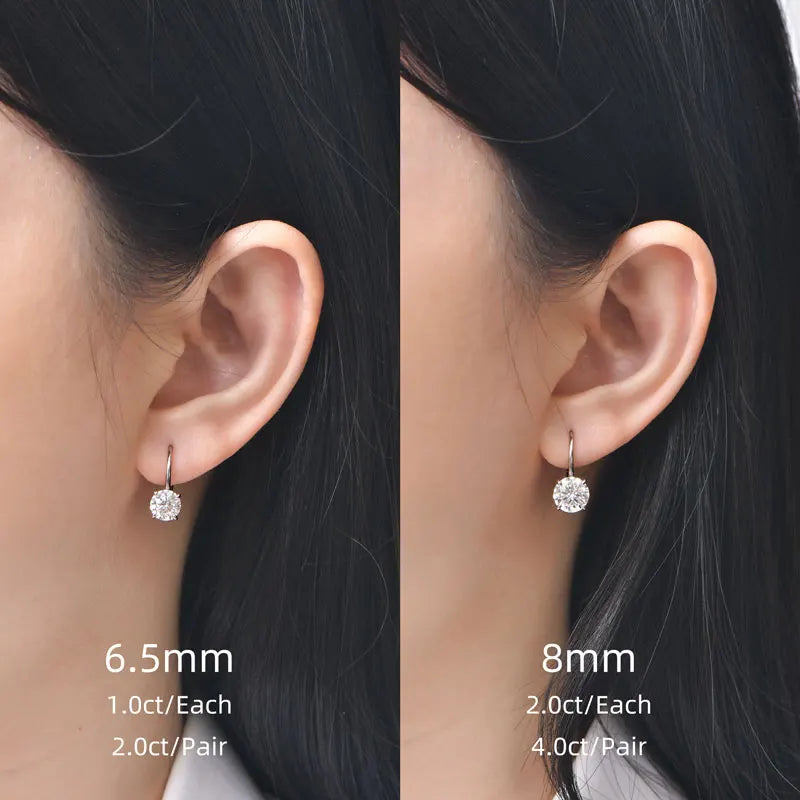 Lnngy 6.5mm/8mm Moissanite Earring Pendientes Plata 925 Sterling Silver Single Stone Hoop Earrings For Valentine's Day Gift