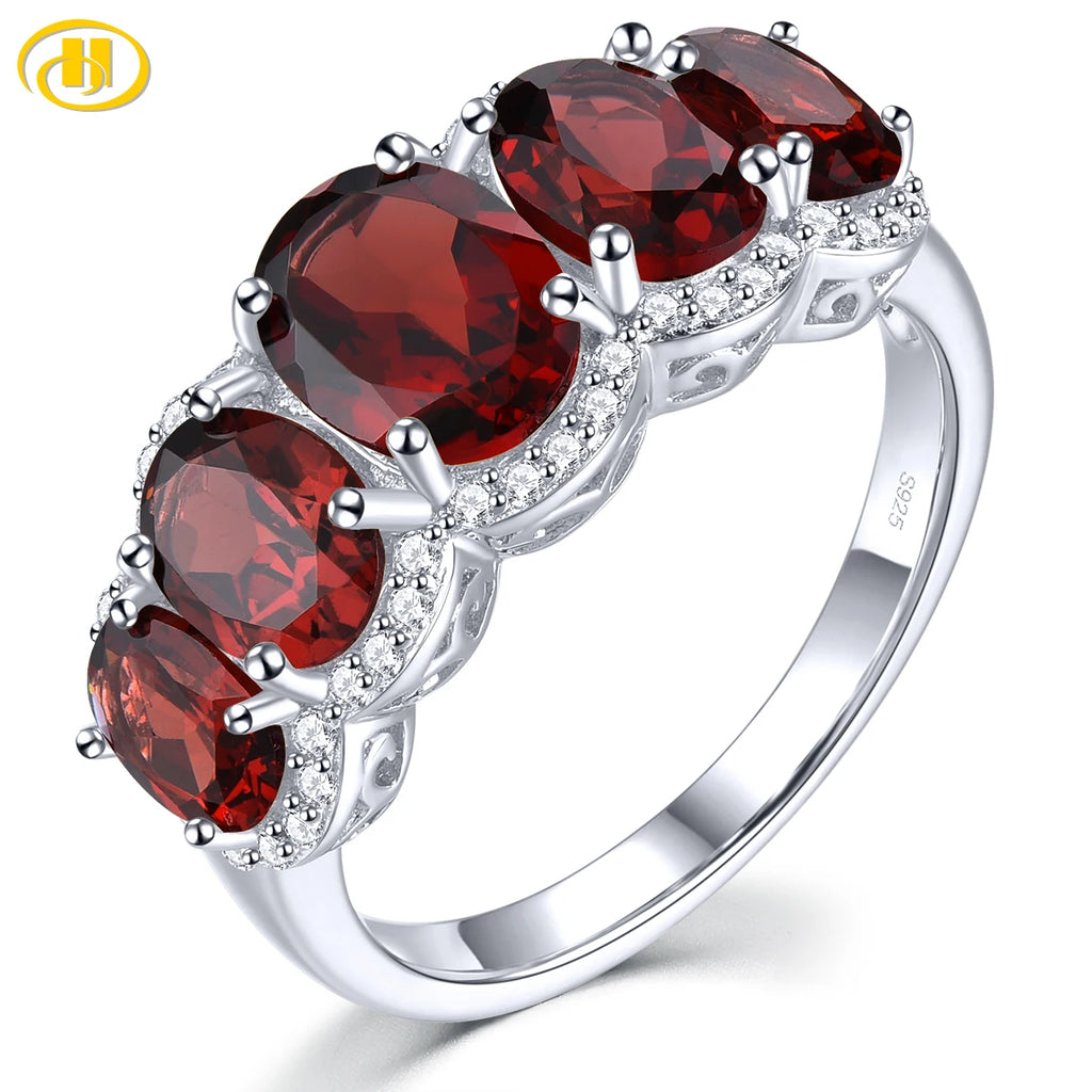Natural Red Garnet Sterling Silver Rhodium Plated Rings 4.5 Carats Birthstone Women Romantic Elegant Style Birthday Gifts