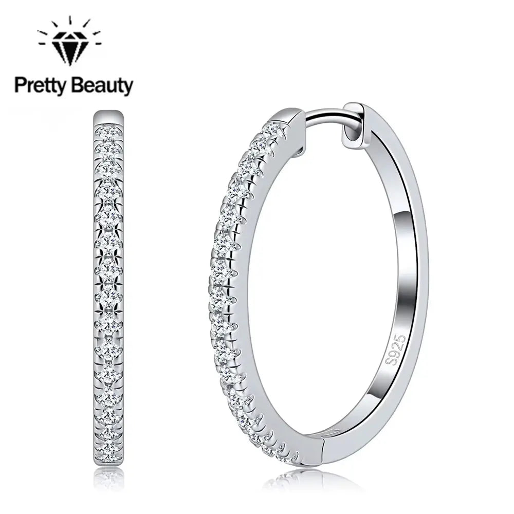 Pretty Beauty 23mm Moissanite Hoop Earrings S925 Sterling Silver for Women Wedding Party White Gold Plated Fine Jewelry Gifts
