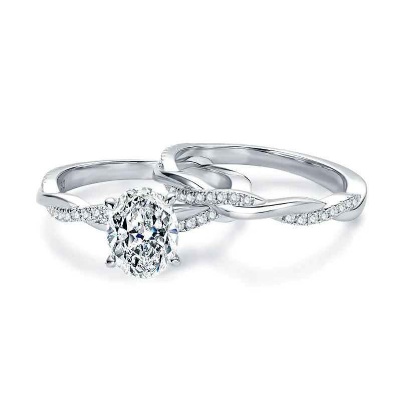 OXTAO 7x9mm 2.0 Carat  Oval Cut Moissanite Engagement Ring Set 925 Sterling Sliver Wedding Promise Bands Jewelry for Women
