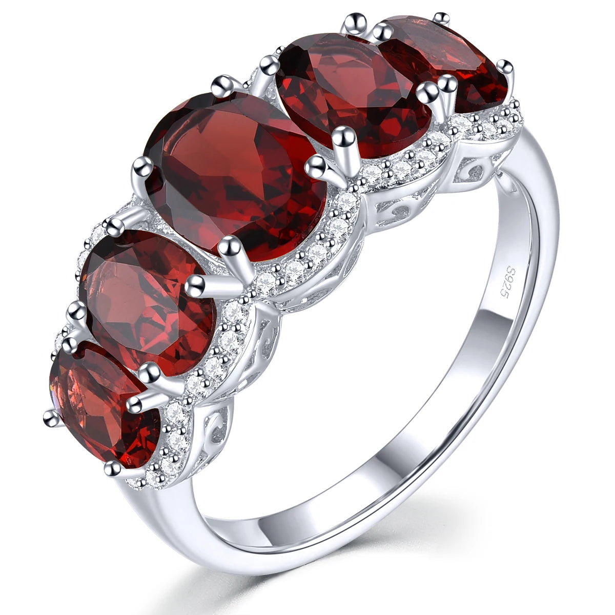 Natural Red Garnet Sterling Silver Rhodium Plated Rings 4.5 Carats Birthstone Women Romantic Elegant Style Birthday Gifts