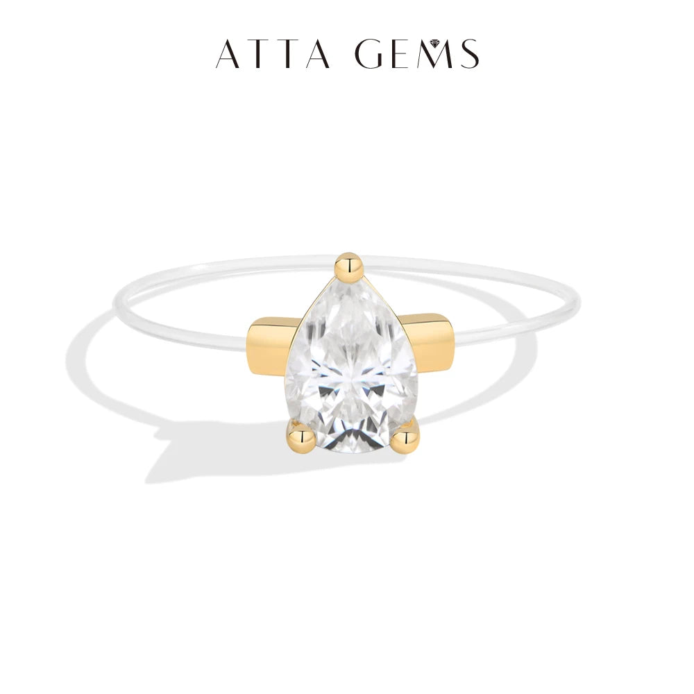 ATTAGEMS 0.8CT DVVS1 Moissanite Rings for Women 925 Sterling Silver Creative Transparent Fishing Line Ring Handmade Jewelry Gift