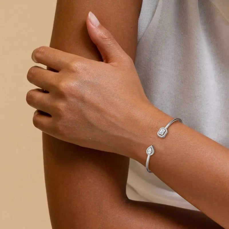 OXTAO D VVS1 Moissanite Cuff Bangle Bracelet for Women Original 925 Sterling Silver Hand Bracelet Simple Fine Jewelry Gifts