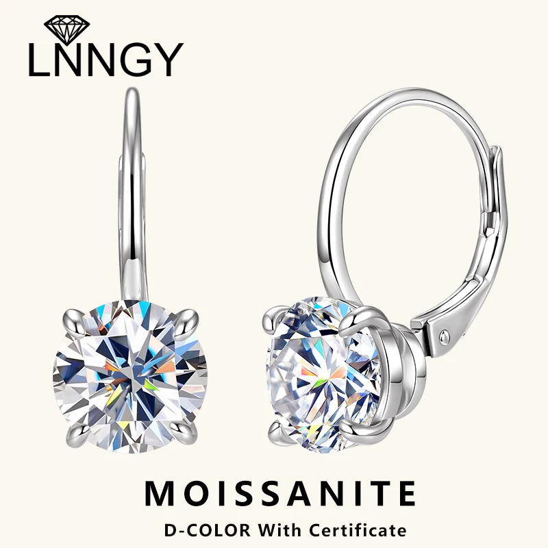Lnngy 6.5mm/8mm Moissanite Earring Pendientes Plata 925 Sterling Silver Single Stone Hoop Earrings For Valentine's Day Gift