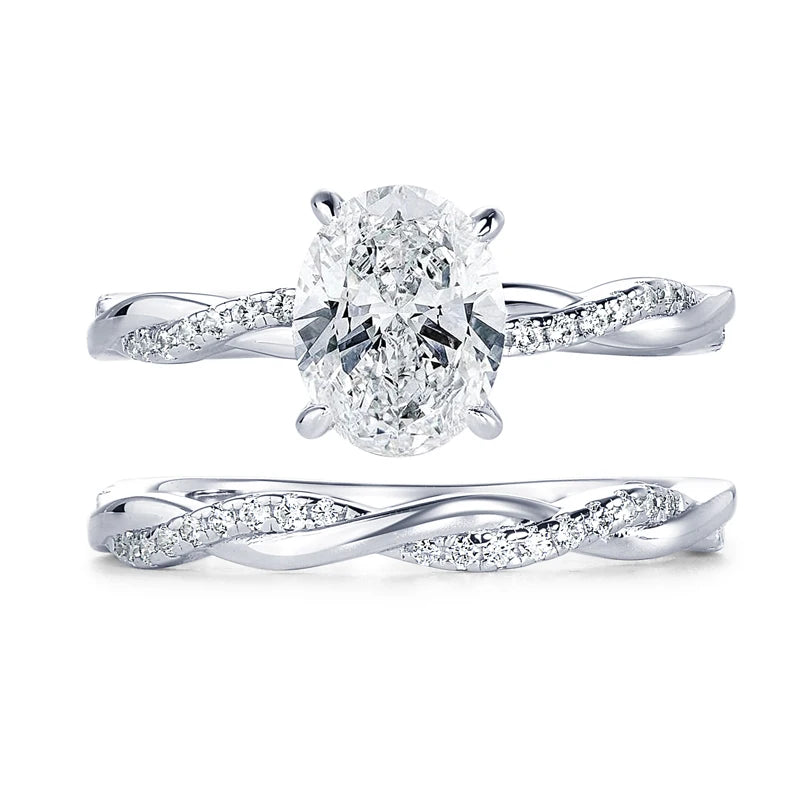 OXTAO 7x9mm 2.0 Carat  Oval Cut Moissanite Engagement Ring Set 925 Sterling Sliver Wedding Promise Bands Jewelry for Women