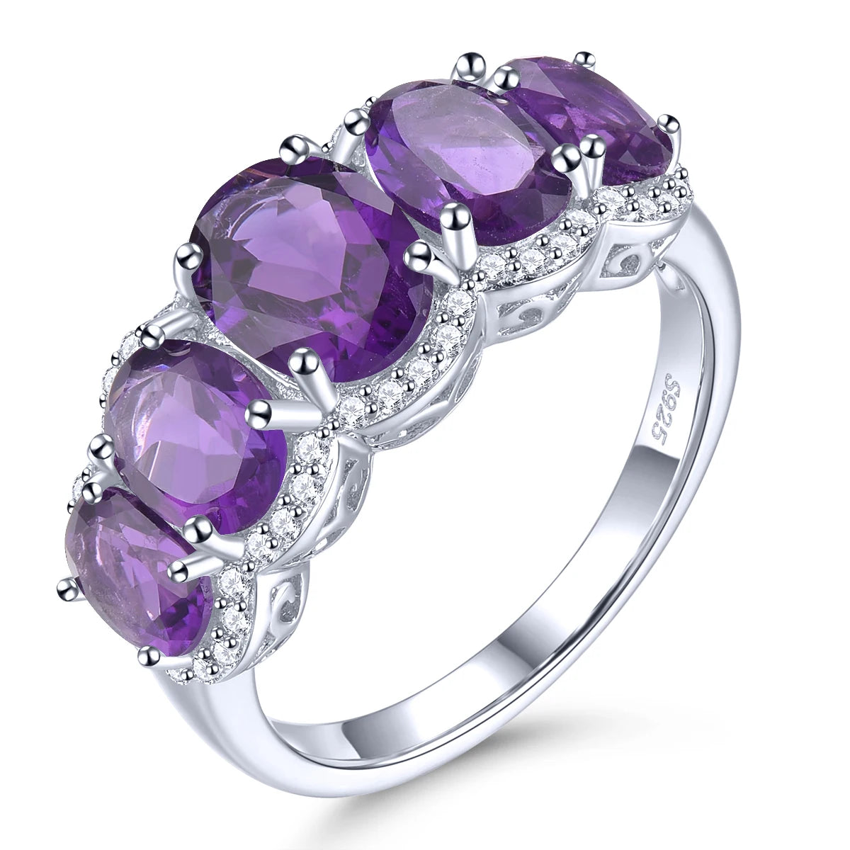 Natural Red Garnet Sterling Silver Rhodium Plated Rings 4.5 Carats Birthstone Women Romantic Elegant Style Birthday Gifts